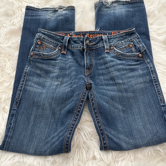 Rock Revival Denim - Rock Revival Blue Straight Leg Jeans with Distressed Accents